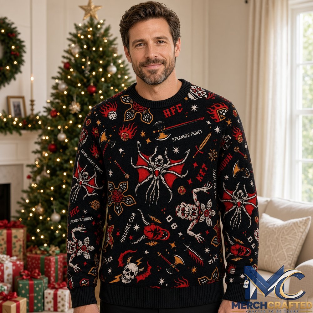 Stranger Things Hellfire Club Ugly Christmas Sweater Demogorgon Mind Flayer Knit
