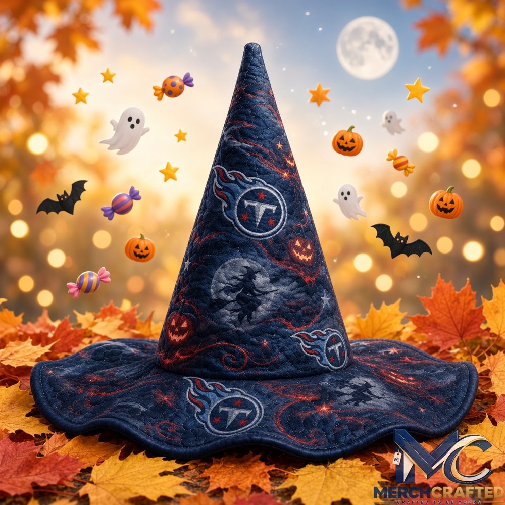 Tennessee Titans Football Halloween 2026 Moon Pumpkin Quilted Witch Hat Navy Costume Hat