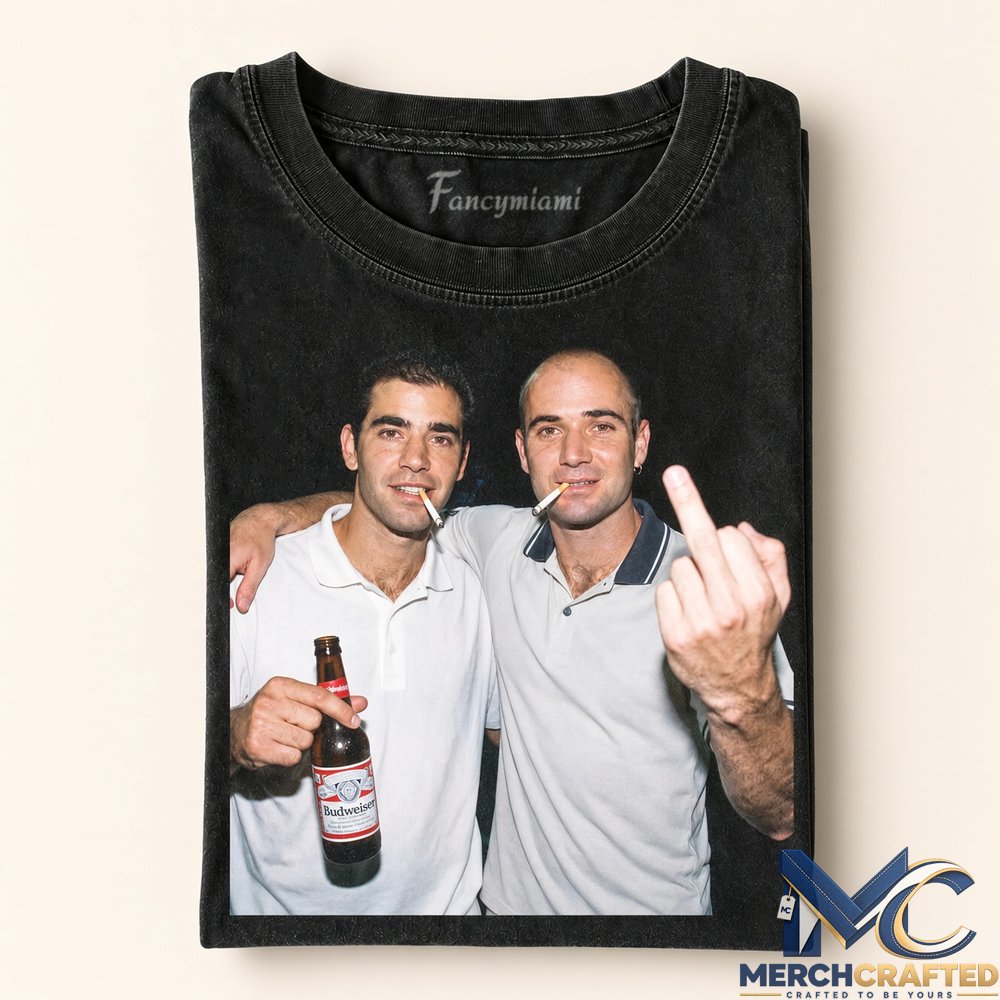 USA x Andre Agassi x Pete Sampras Drinking Middle Finger T-Shirt