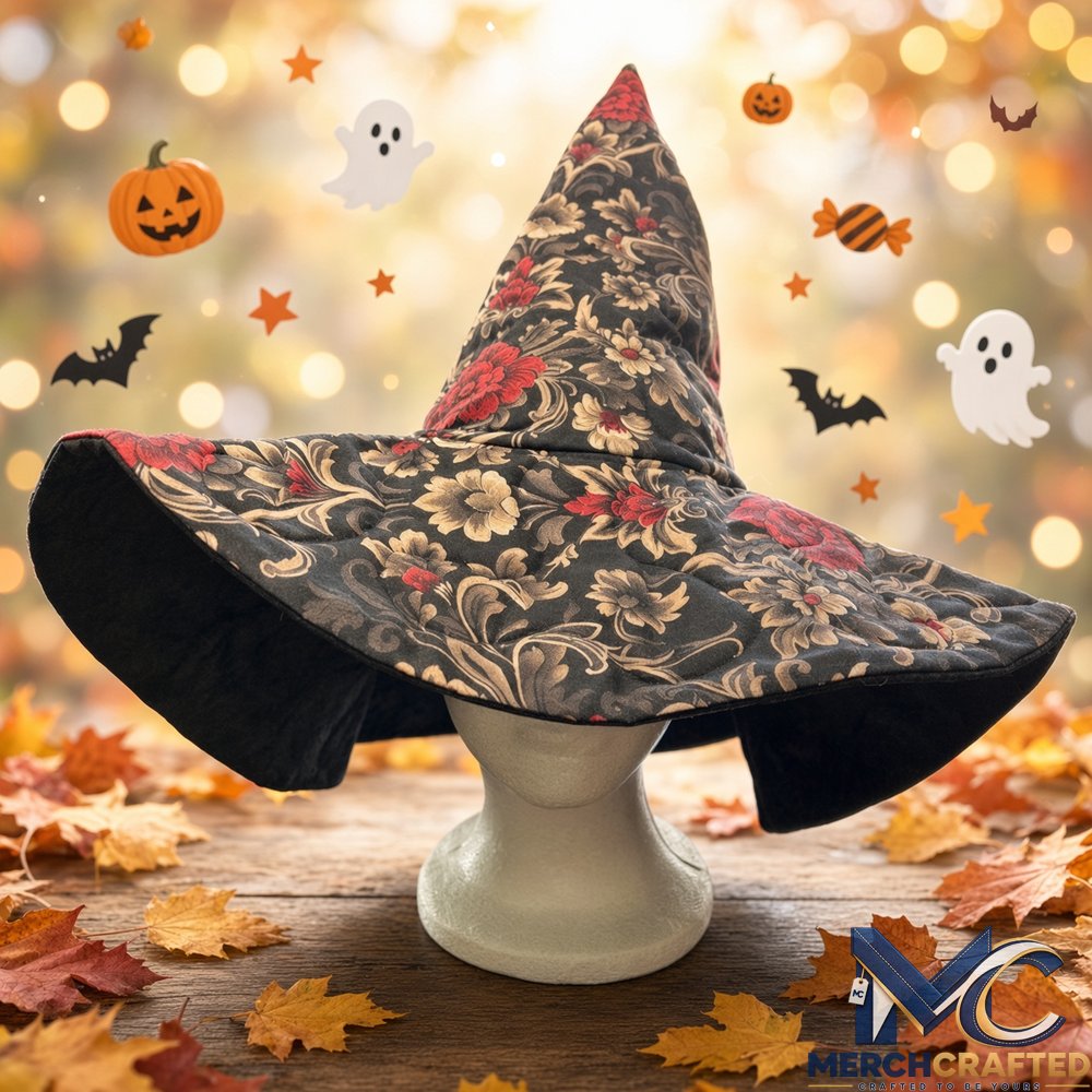 Vintage Rose Floral Gothic Limited Edition Quilted Witch Hat Halloween Costume Hat