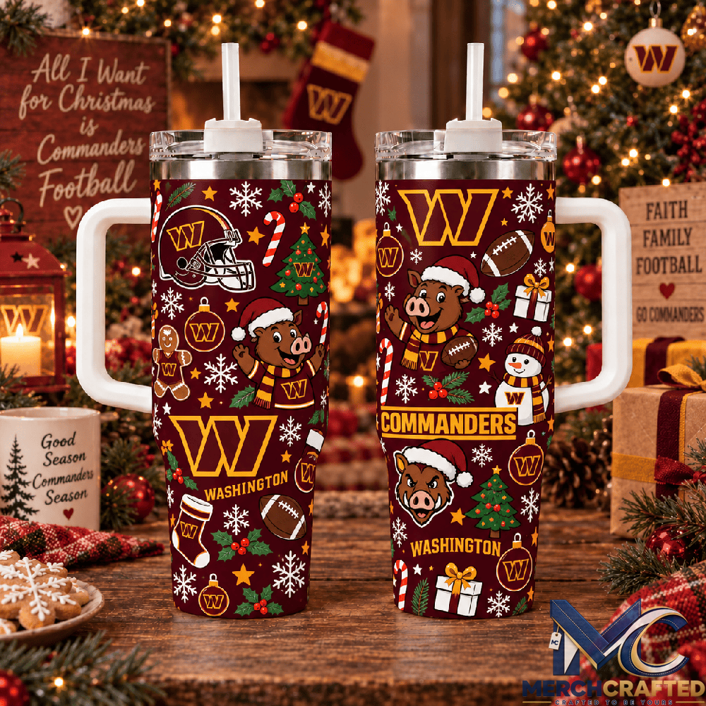 Washington Commanders Christmas 40oz Tumbler With Handle Football Fan Holiday Gift