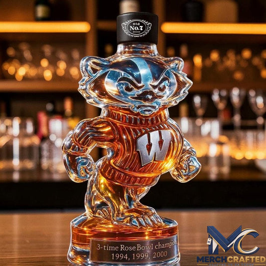 Wisconsin Badgers 3 time Rose Bowl Champion Whiskey Decanter