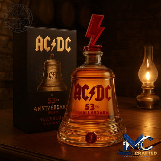AC DC 53rd Anniversary Hell s Bells Whiskey Bottle - Merch Crafted