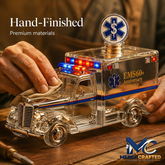 EMS 60th Anniversary Ambulance Model Whiskey Bottle - Merch Crafted