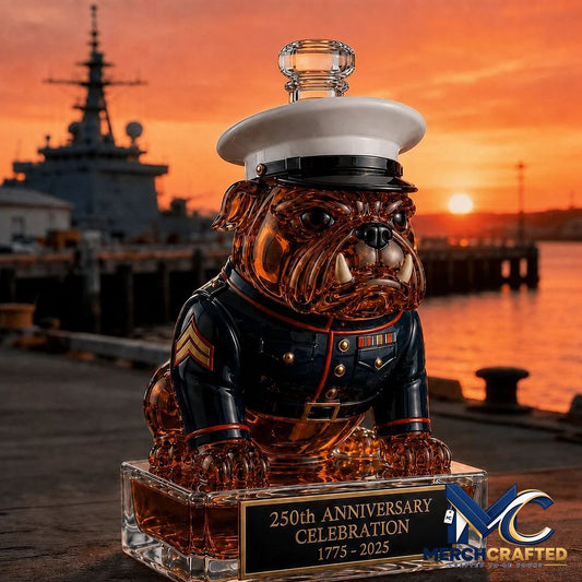 Limited Time Offer 250th Anniversary Military Inspired Bulldog Set Whiskey Bottle - Merch Crafted