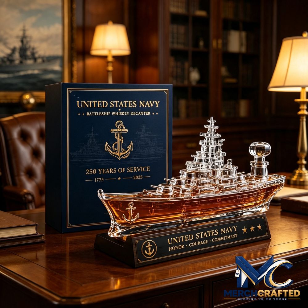 Navy Battleship Whiskey Bottle - Merch Crafted