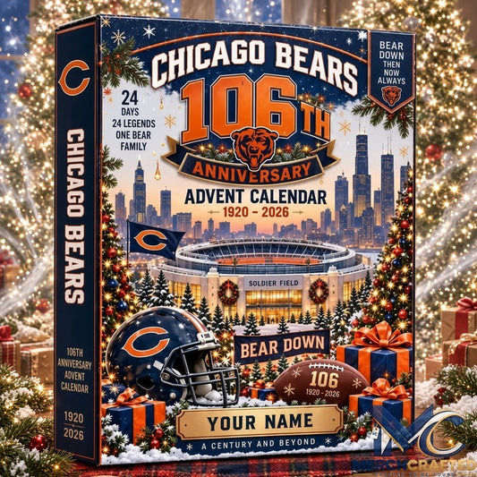Personalized Chicago Bears 106th Anniversary Advent Calendar 2026 Custom Name 24 Day NFL Football Collectible Ornaments Christmas Gift - Merch Crafted