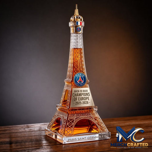 PSG Eiffel Tower Champions Trophy Whiskey Bottle - Merch Crafted