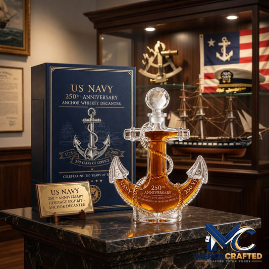 US Navy 250th Anniversary Anchor Whiskey Bottle - Merch Crafted