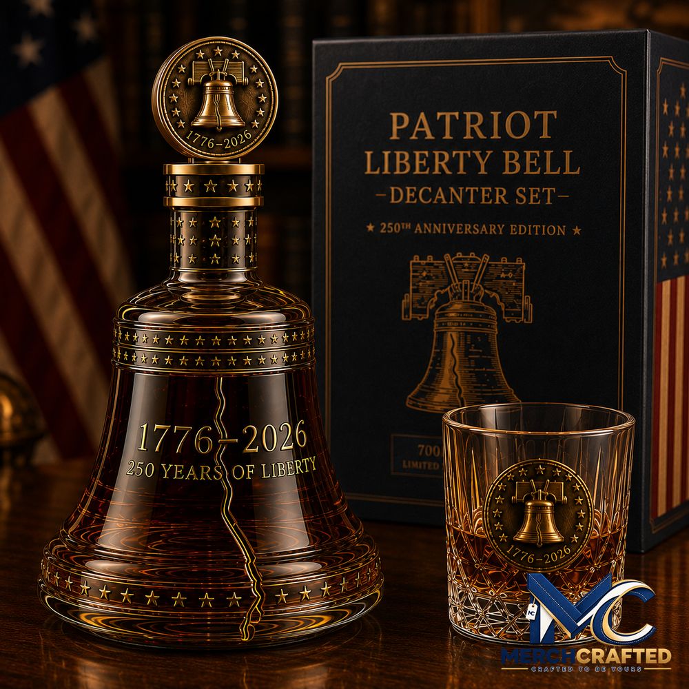 1776 2026 Patriot Liberty Bell Set 250th Anniversary Collector s Gift with Matching Glass Whiskey Bottle - Merch Crafted