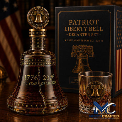 1776 2026 Patriot Liberty Bell Set 250th Anniversary Collector s Gift with Matching Glass Whiskey Bottle - Merch Crafted