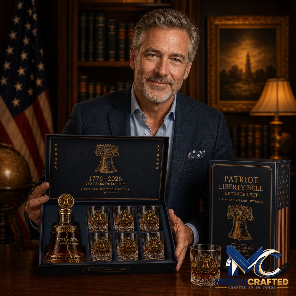1776 2026 Patriot Liberty Bell Set 250th Anniversary Collector s Gift with Matching Glass Whiskey Bottle - Merch Crafted