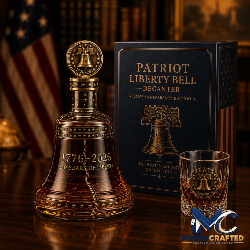 1776 2026 Patriot Liberty Bell Set 250th Anniversary Collector s Gift with Matching Glass Whiskey Bottle - Merch Crafted