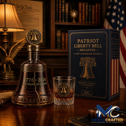 1776 2026 Patriot Liberty Bell Set 250th Anniversary Collector s Gift with Matching Glass Whiskey Bottle - Merch Crafted