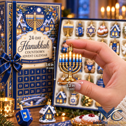 24-Day Hanukkah Countdown Advent Calendar – Festival of Lights Mini Ornaments Limited Edition - Merch Crafted