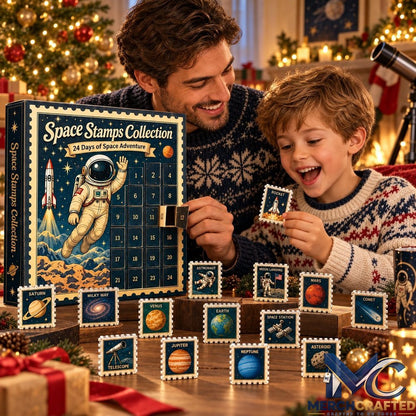 24 Days Beyond the Stars Cosmic Christmas Advent Calendar – Space Stamps Collection Collector Countdown with Acrylic Planet x Astronaut Ornaments