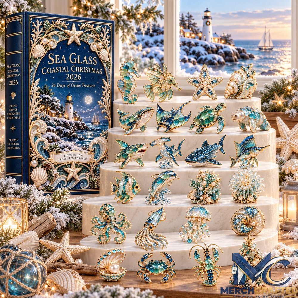 24 Days of Ocean Treasures Sea Glass Coastal Christmas Advent Calendar 2026 – Collectible Marine Figurines Countdown