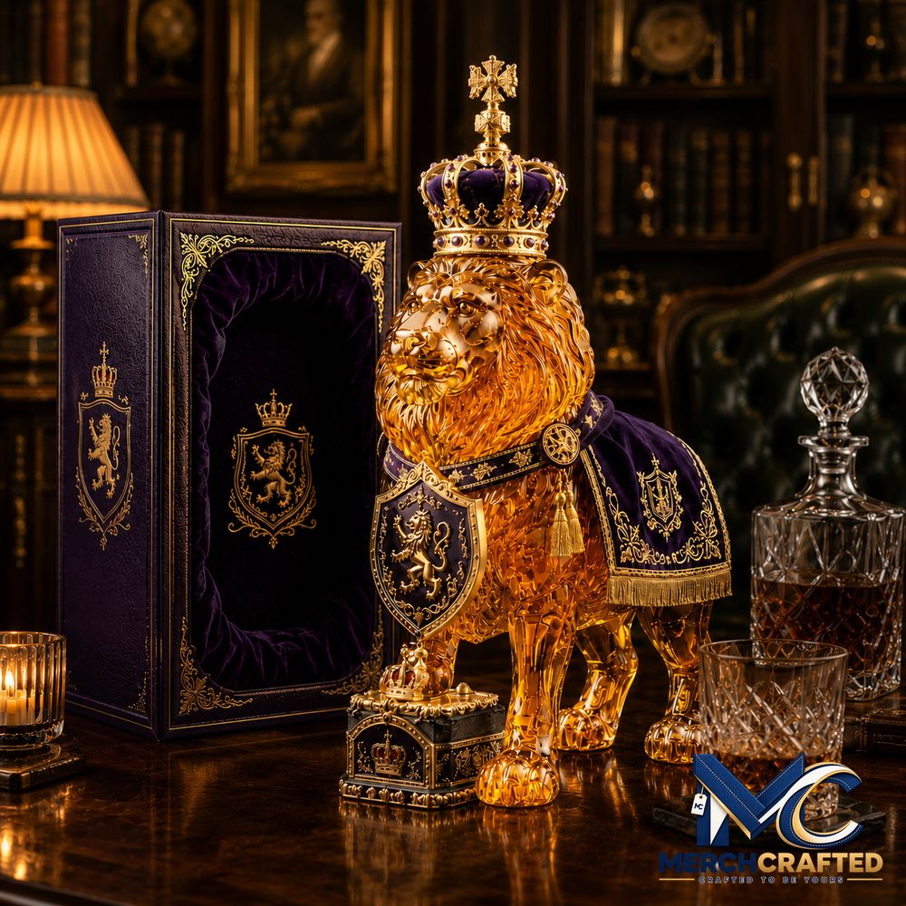 87th Anniversary Royal Lion Crown Style Collectible Decor Liquor Whiskey Bottle - Merch Crafted