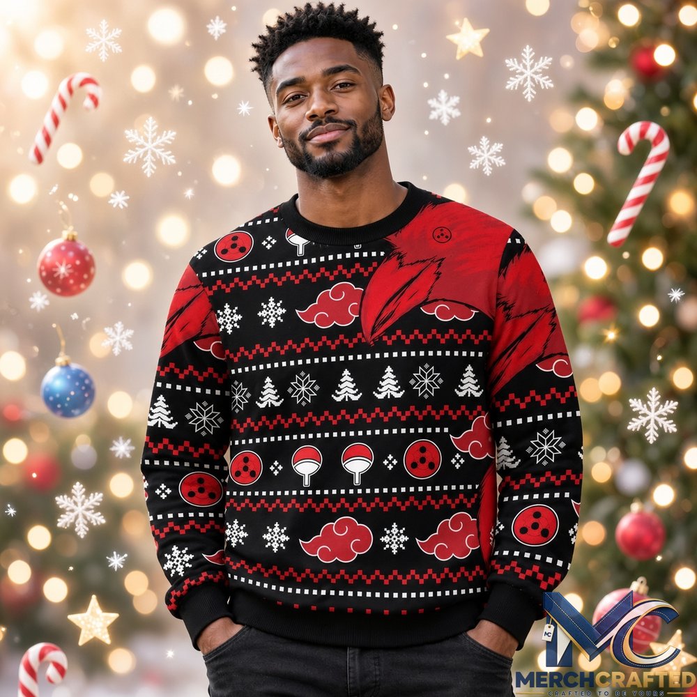 Akatsuki Itachi Crows Sharingan Christmas Ugly Sweater 2026 Anime Holiday Knit Pullover