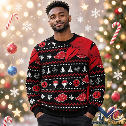 Akatsuki Itachi Crows Sharingan Christmas Ugly Sweater 2026 Anime Holiday Knit Pullover
