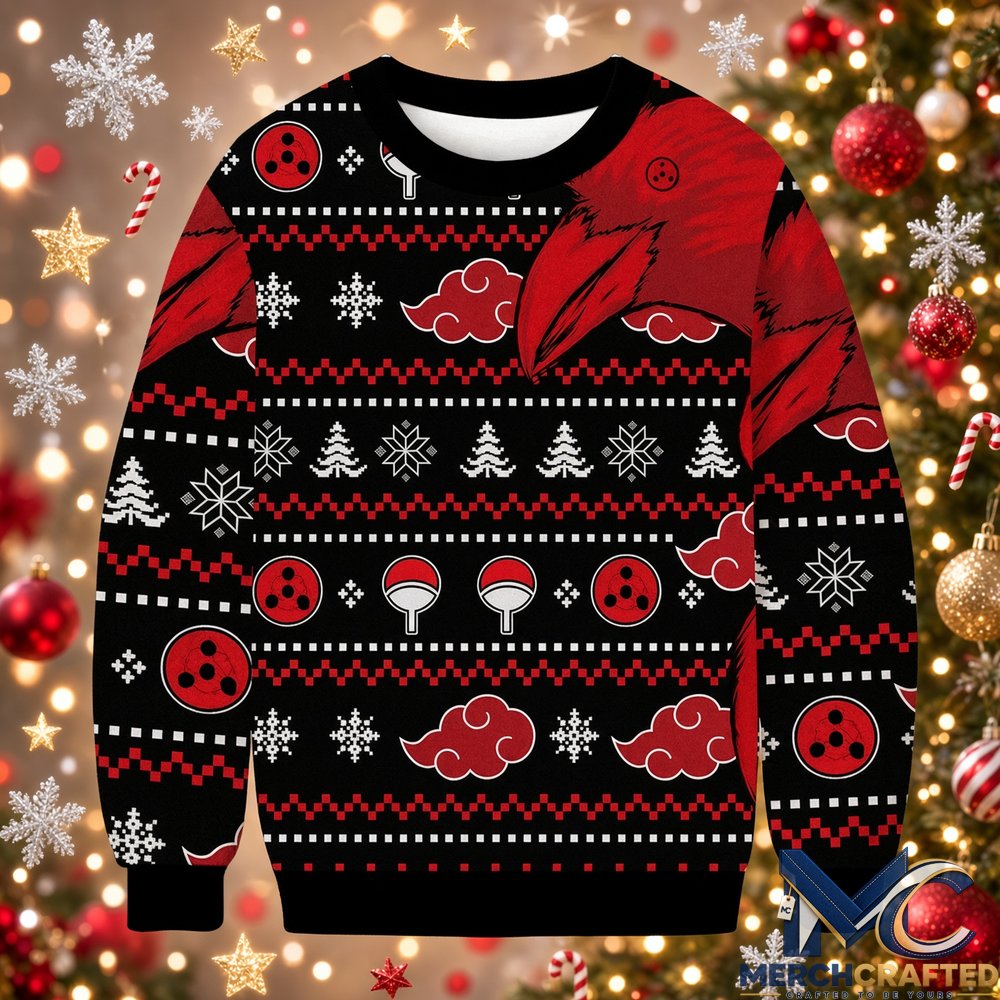 Akatsuki Itachi Crows Sharingan Christmas Ugly Sweater 2026 Anime Holiday Knit Pullover