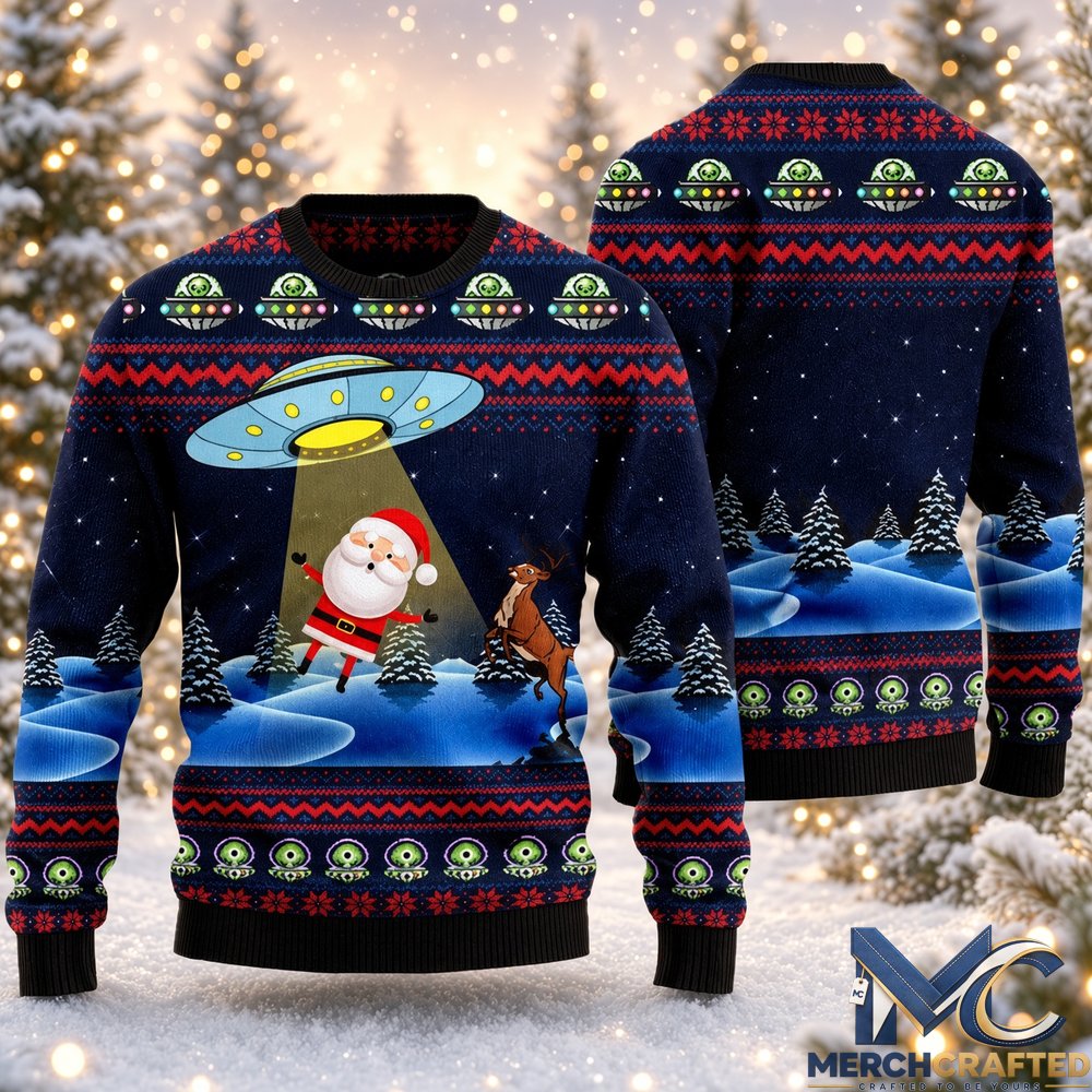 Alien Funny Christmas 2026 Ugly Sweater for Alien Fans  Santa UFO Abduction Holiday Knit Sweater