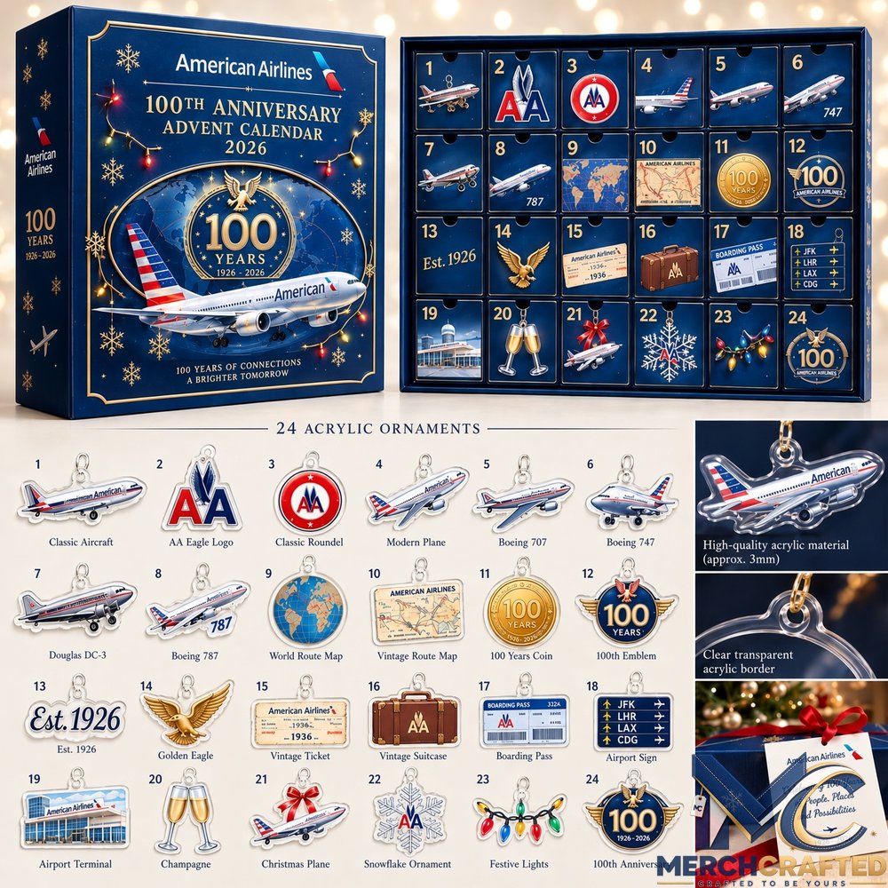American Airlines 100th Anniversary Advent Calendar 2026  24 Acrylic Airplane Ornaments