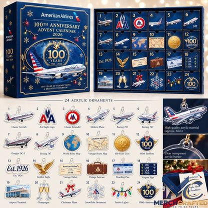 American Airlines 100th Anniversary Advent Calendar 2026  24 Acrylic Airplane Ornaments