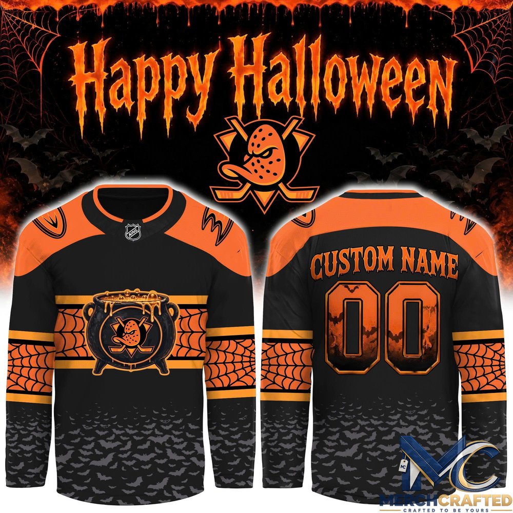 Anaheim Ducks Halloween 2026 Custom Hockey Jersey – Cauldron x Spiderweb Design
