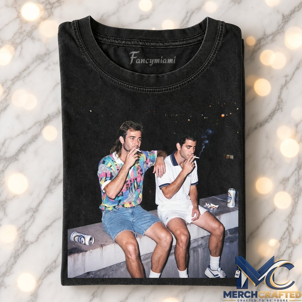 Andre Agassi x Pete Sampras Sitting Smoking Drinking T-Shirt