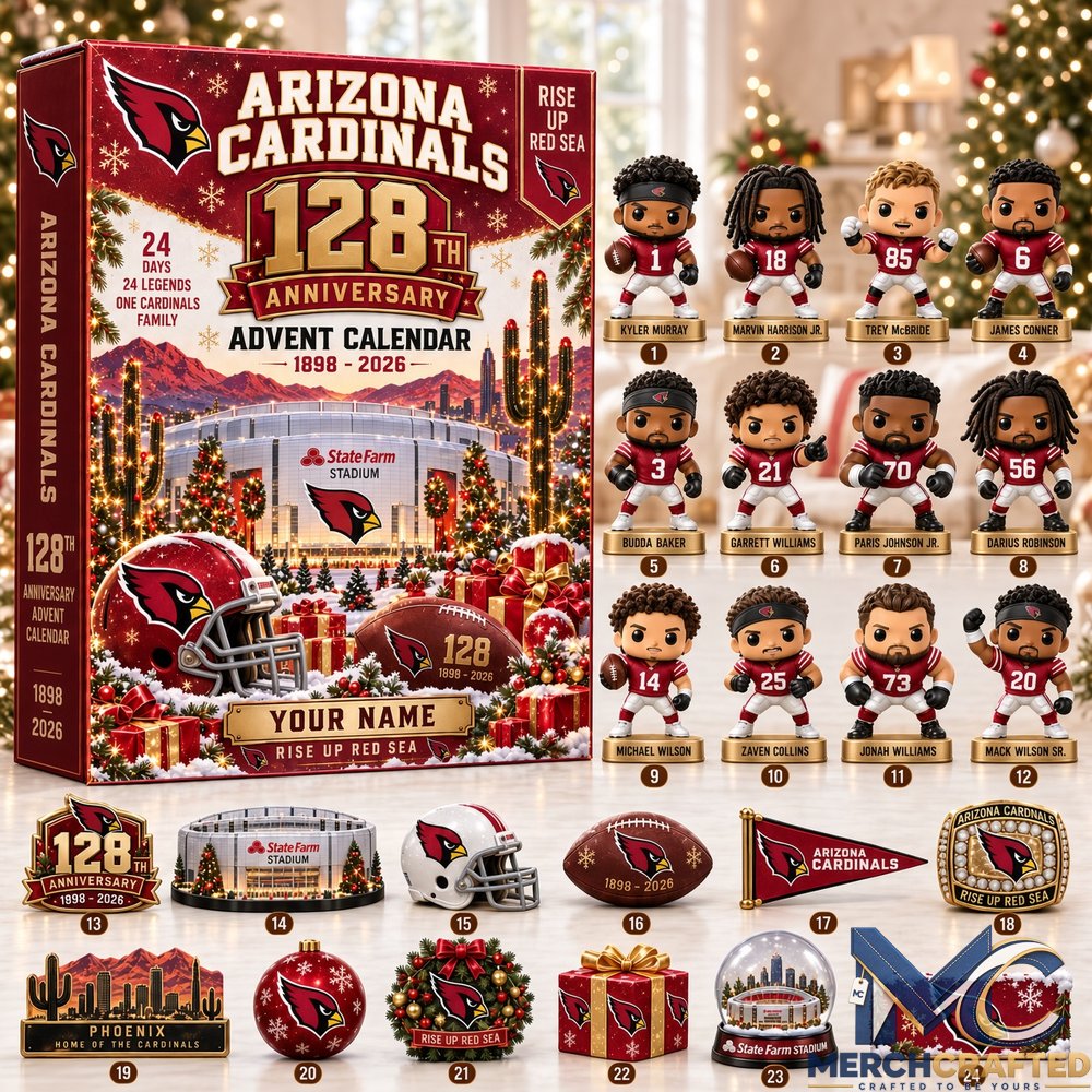 Arizona Cardinals x 128th Anniversary Christmas 2026 Advent Calendar  24 Legends Rise Up Red Sea Fan Gift