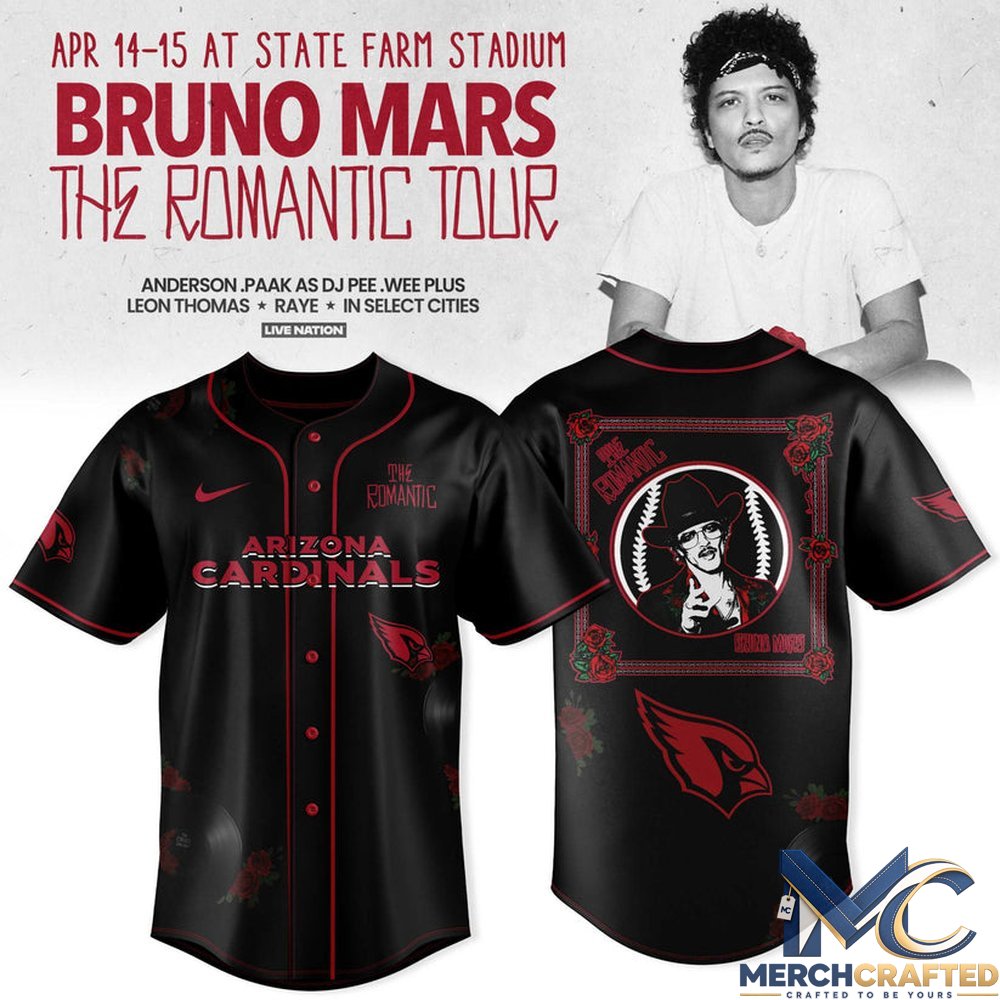 Arizona Cardinals x Bruno Mars – The Romantic Tour 2026 Jersey