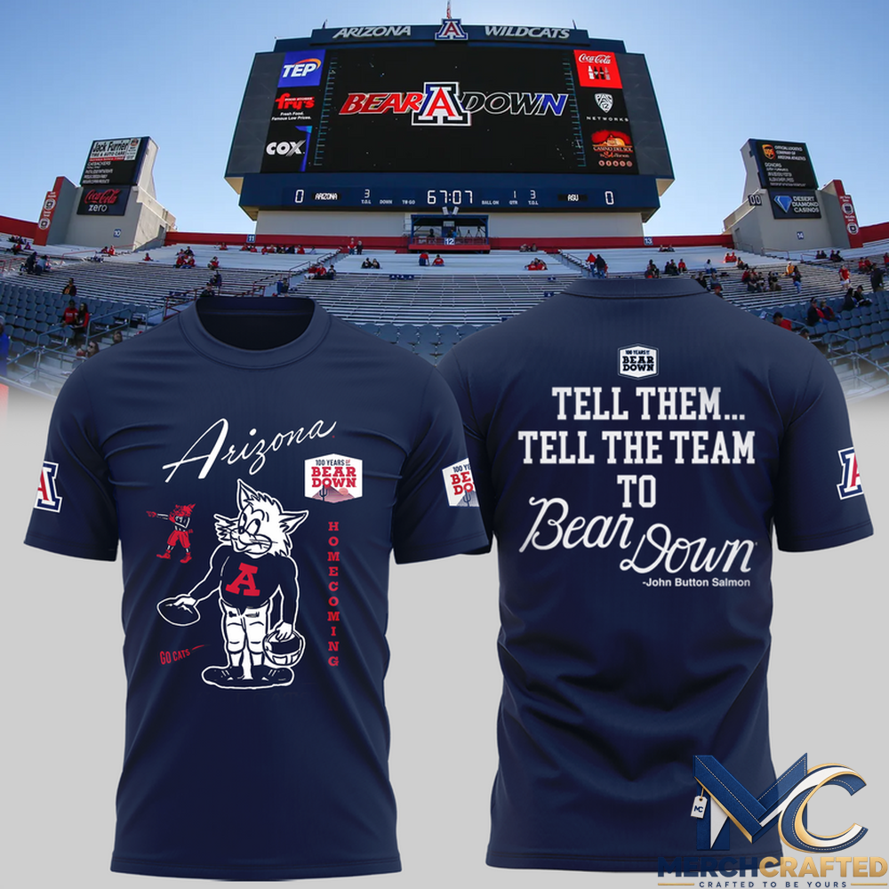 Arizona Wildcats 100 Years Bear Down T-Shirt 1926-2026 Centennial Football Tee