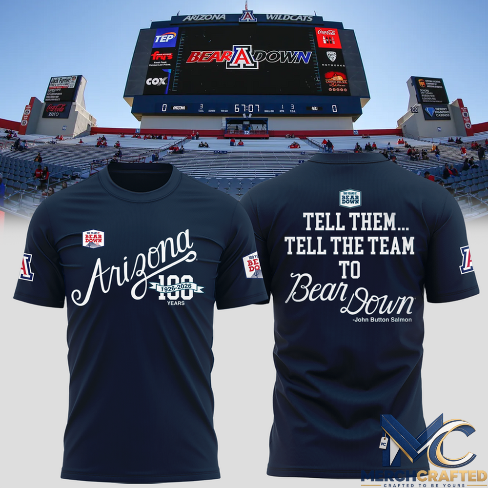 Arizona Wildcats 100 Years Bear Down T-Shirt 1926-2026 Centennial Football Tee