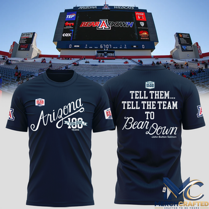 Arizona Wildcats 100 Years Bear Down T-Shirt 1926-2026 Centennial Football Tee