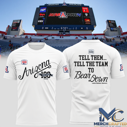 Arizona Wildcats 100 Years Bear Down T-Shirt 1926-2026 Centennial Football Tee