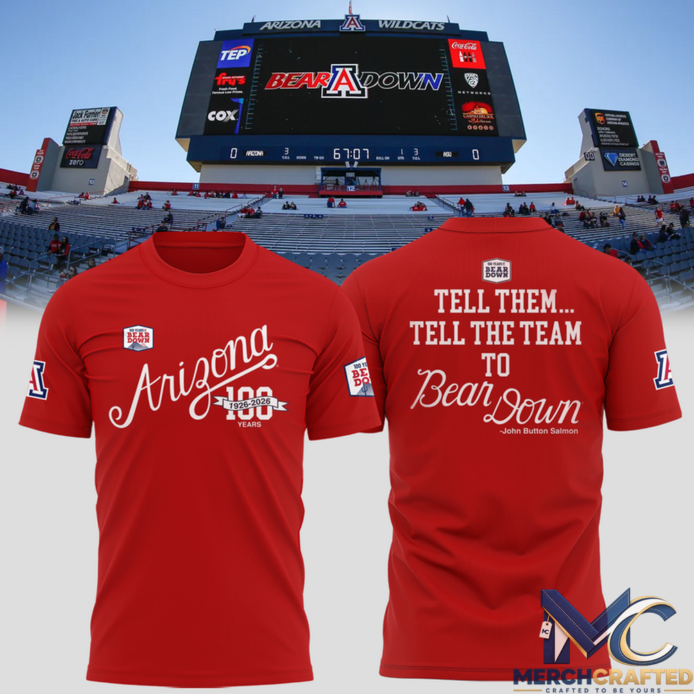 Arizona Wildcats 100 Years Bear Down T-Shirt 1926-2026 Centennial Football Tee