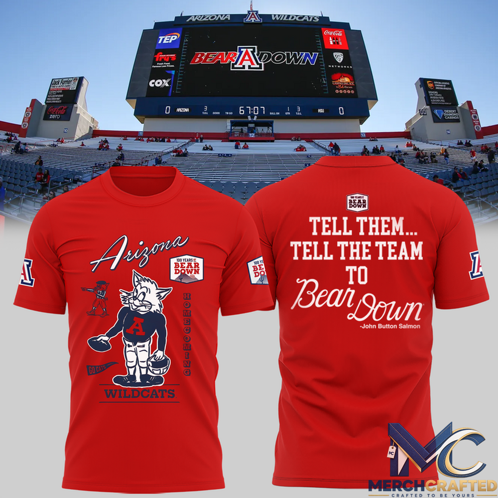 Arizona Wildcats 100 Years Bear Down T-Shirt 1926-2026 Centennial Football Tee