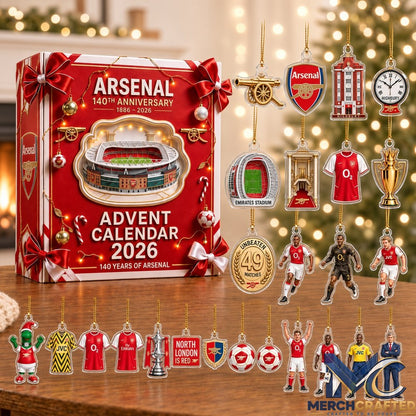 Arsenal 140th Anniversary Advent Calendar 2026  Christmas Ornament Gift Set for Soccer Fans