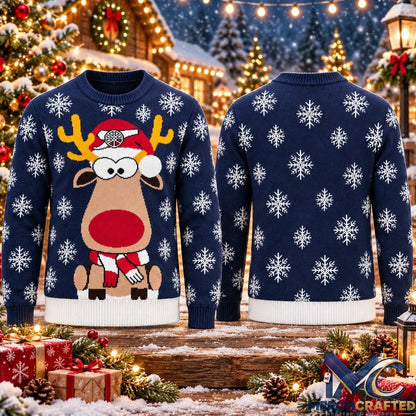 Arsenal FC Reindeer Christmas Ugly Sweater 2026 Navy Cannon Santa Hat Knit Jumper Holiday Football Gift