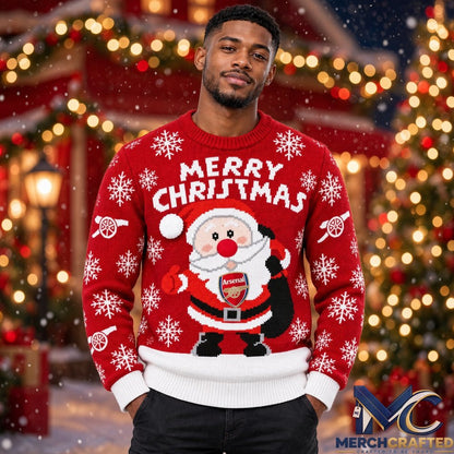 Arsenal Santa Claus Ugly Christmas Sweater 2026 Knit Jumper Merry Christmas Cannon Crest Holiday Gift