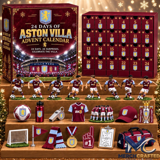 Aston Villa FC 24 Day Christmas Advent Calendar Football Fan Gift Set with Collectibles