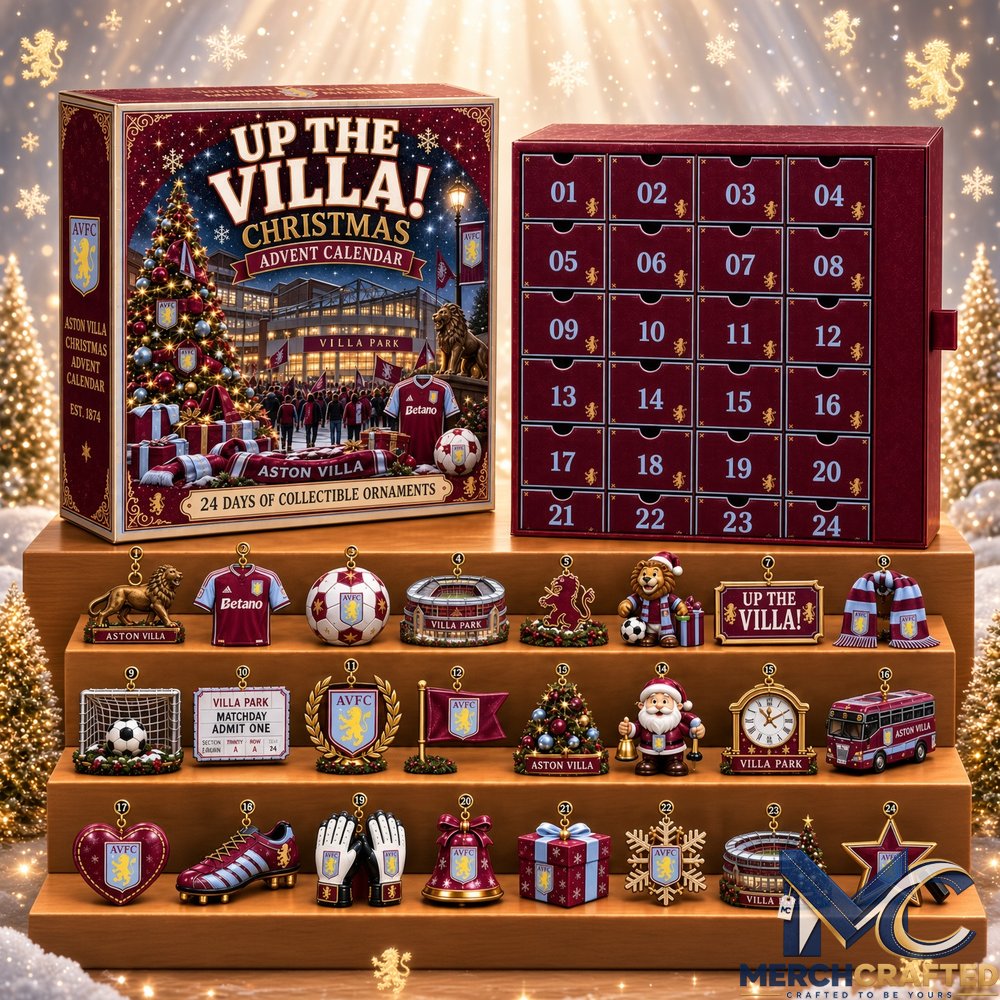 Aston Villa FC 24 Day Christmas Advent Calendar with Collectible Football Ornaments Gift Set