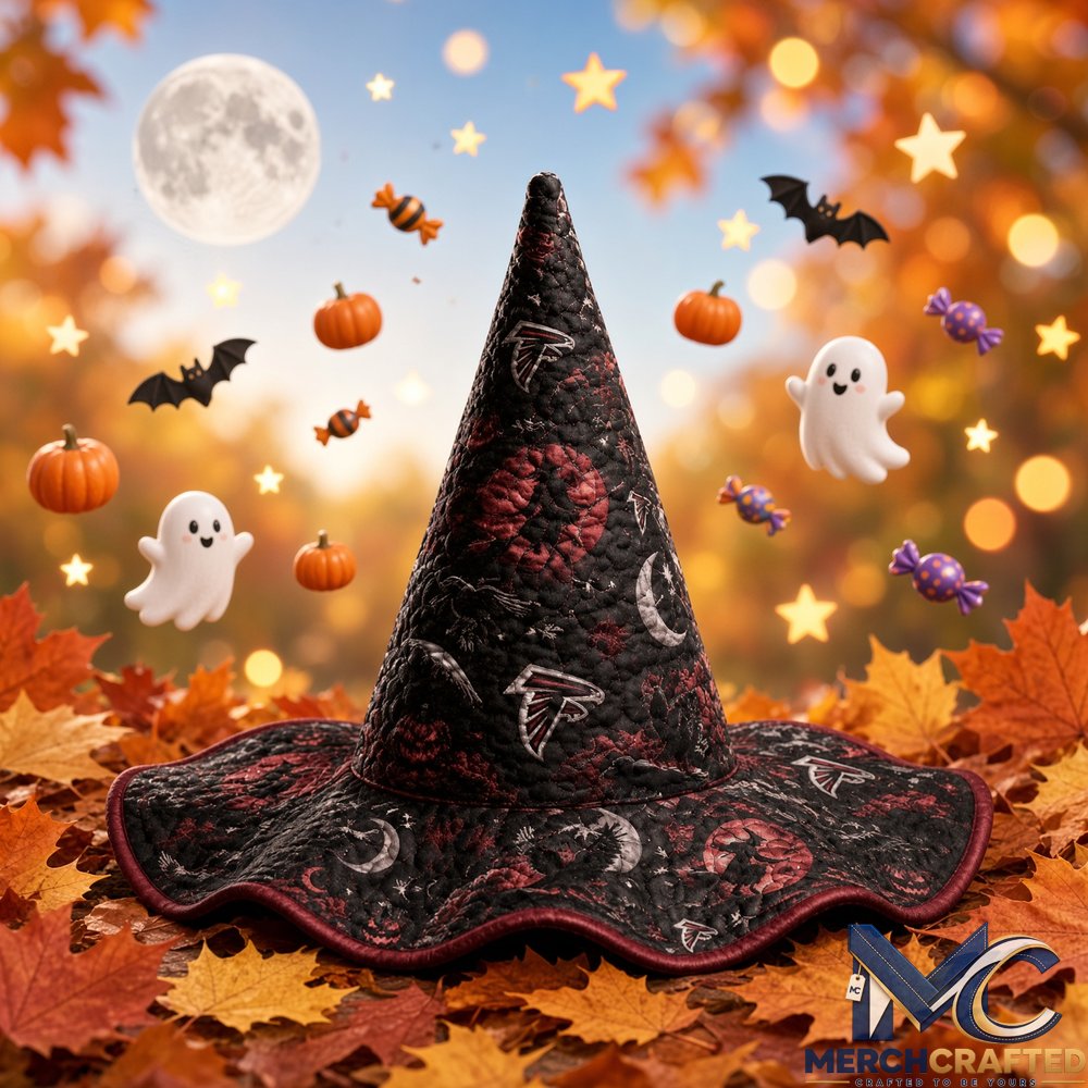 Atlanta Falcons Football Halloween 2026 Moon Pumpkin Quilted Witch Hat Black Costume Hat