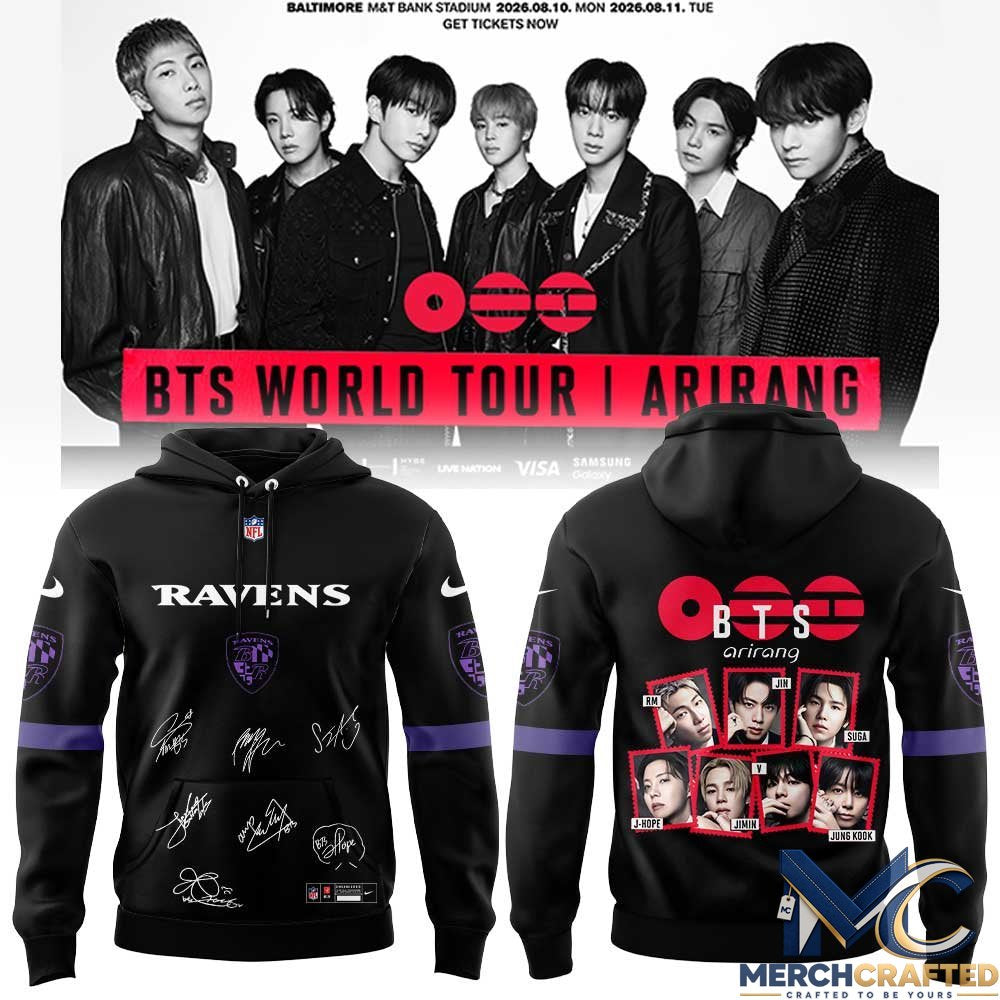 BTS WORLD TOUR “ARIRANG” x Baltimore Ravens Hoodie – Merch Crafted