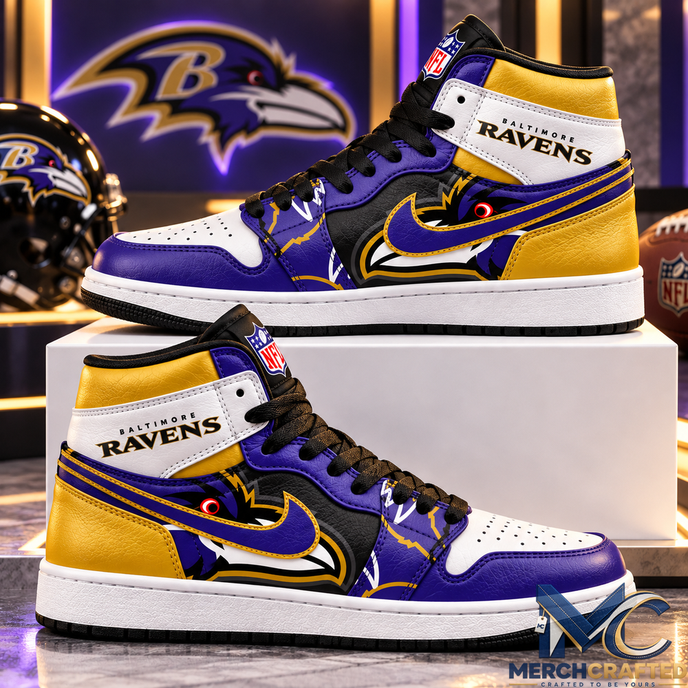 Baltimore Ravens Football Purple Gold High Top Sneakers Fan Shoes