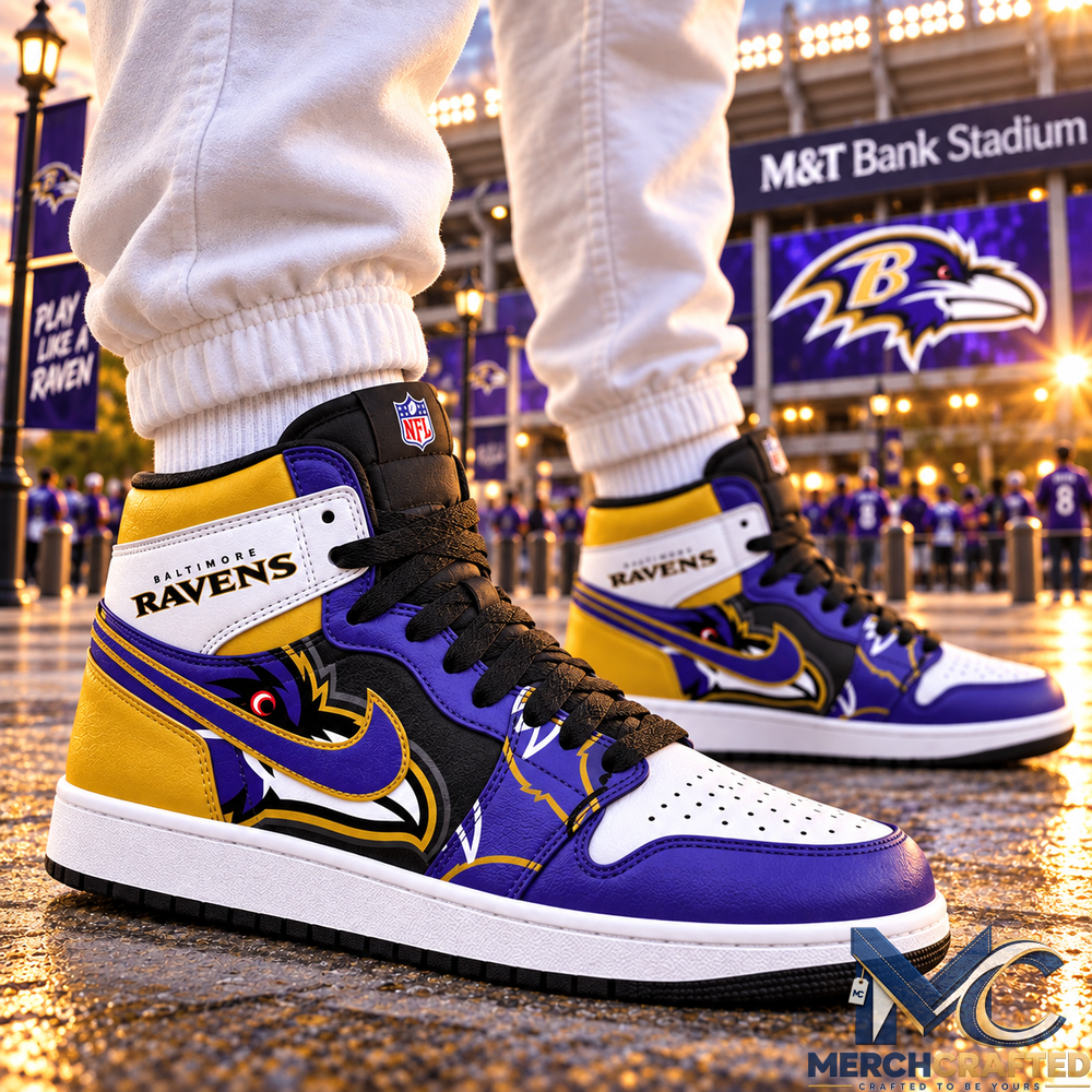 Baltimore Ravens Football Purple Gold High Top Sneakers Fan Shoes
