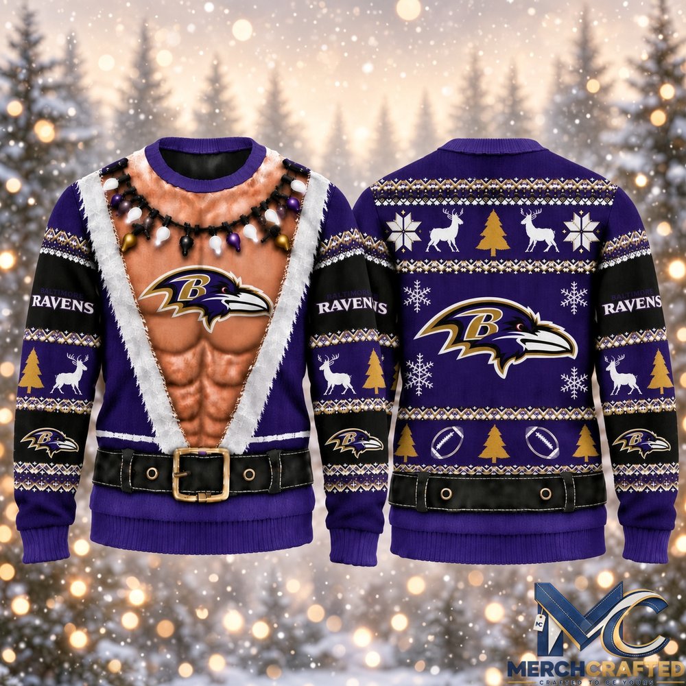 Baltimore Ravens Funny Body 2026 Ugly Christmas Sweater  Football Christmas Graphic Sweater for Ravens Fans