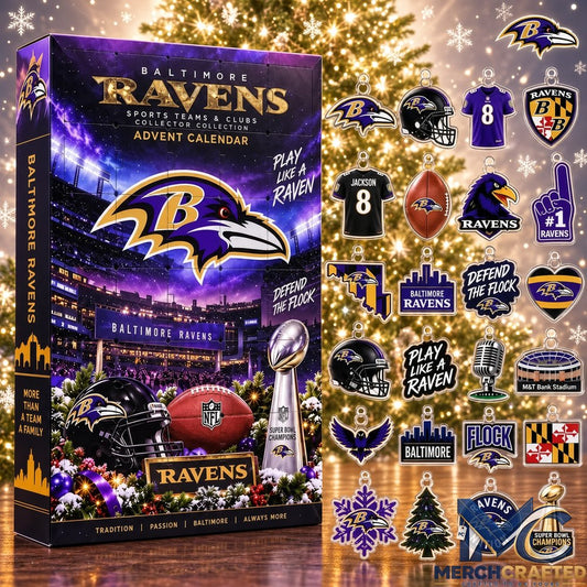 Baltimore Ravens NFL 24 Day Christmas Advent Calendar with Collectible Football Ornaments Gift Set