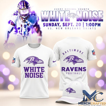 Baltimore Ravens White Noise Limited Edition T-Shirt  Every Decibel Counts Game Day Shirt for Ravens Fans